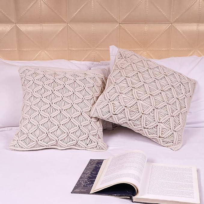 Macrame Cotton Cushion With Cover 16 x 16 inches - Leechoo